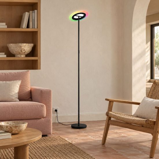 Piantana led 16,5w cct 2700k 6500k rgb con telecomando per soggiorno moderna nera