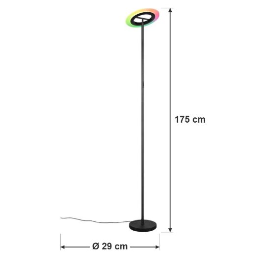Piantana led 16,5w cct 2700k 6500k rgb con telecomando per soggiorno moderna nera