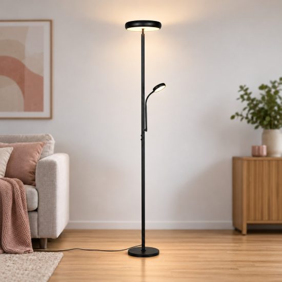 Lampada da terra led 23w cct 3000k 4000k 6500k con luce da lettura e telecomando nera