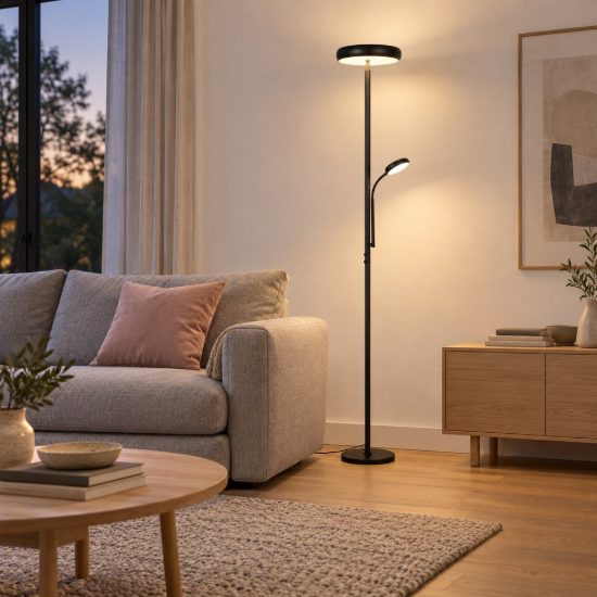 Lampada da terra led 23w cct 3000k 4000k 6500k con luce da lettura e telecomando nera