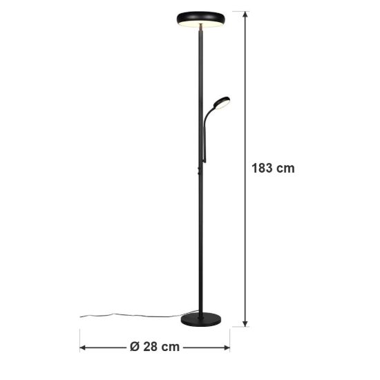 Lampada da terra led 23w cct 3000k 4000k 6500k con luce da lettura e telecomando nera