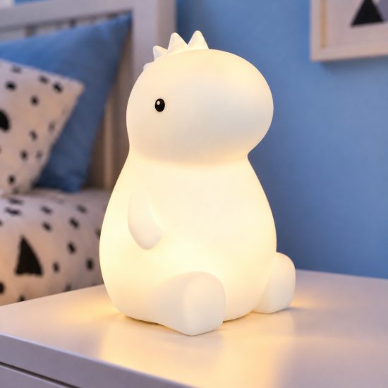 Lampada da tavolo led 0,5w 3000k rgb a batterie per cameretta a forma di dinosauro bianca