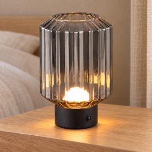 Abat-jour ricaricabile led 1,5w 3000k per comodino nero con vetro rigato fume