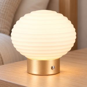 Abat-jour ricaricabile led 1,5w 3000k touch per comodino ottone satinato con vetro bianco