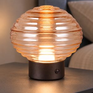 Abat-jour ricaricabile led 1,5w 3000k touch per comodino nero con vetro ambra