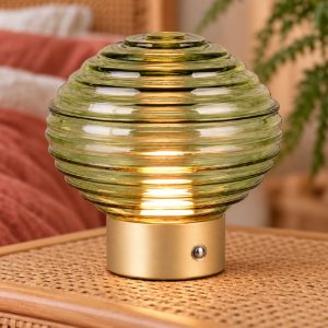 Abat-jour ricaricabile led 1,5w 3000k touch per comodino ottone satinato con vetro verde