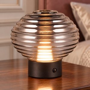Abat-jour ricaricabile led 1,5w 3000k touch per comodino nero con vetro fume