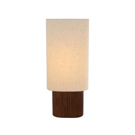 Lampada da tavolo ovale per soggiorno moderna bianco effetto legno scuro