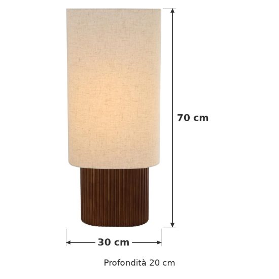Lampada da tavolo ovale per soggiorno moderna bianco effetto legno scuro