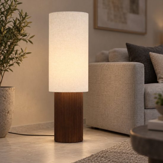 Piantana ovale per soggiorno moderna bianco effetto legno scuro