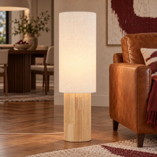 Piantana ovale per sala da pranzo moderna bianco effetto legno chiaro