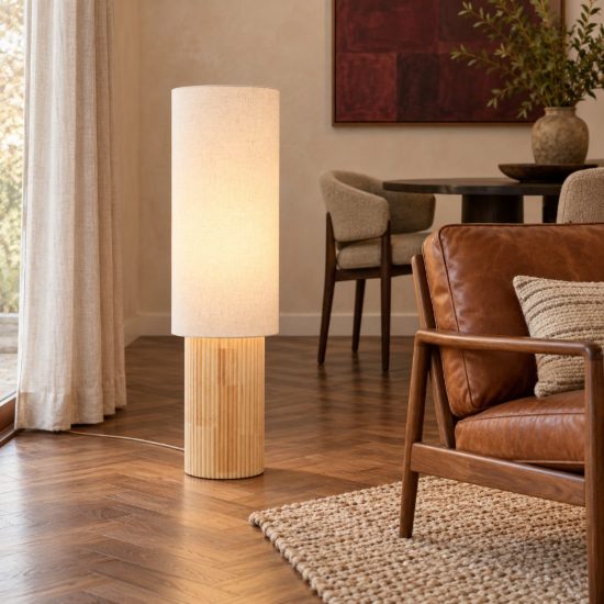 Piantana ovale per sala da pranzo moderna bianco effetto legno chiaro