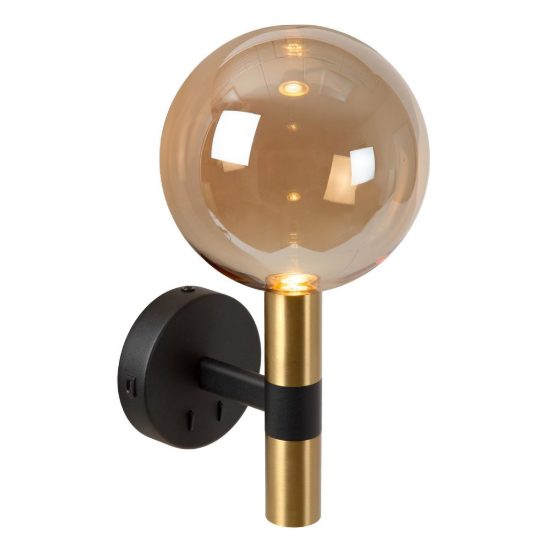 Applique per comodino camera da letto a globo contemporanea nero ambra con interruttore e porta usb
