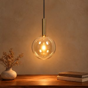 Lampada a sospensione a globo per camera da letto contemporanea nero ambra