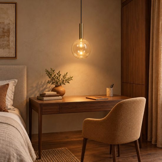 Lampada a sospensione a globo per camera da letto contemporanea nero ambra