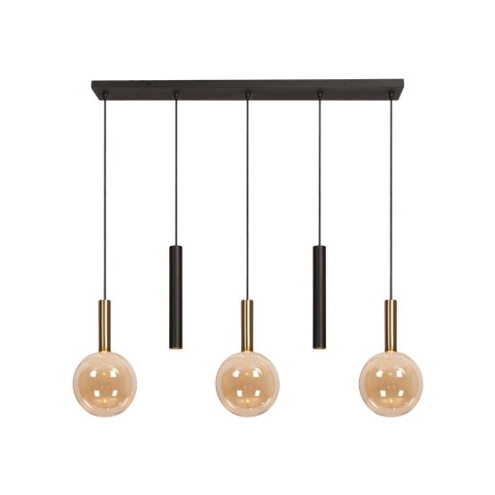 Lampadario a sospensione con 5 pendenti lineare per sala da pranzo contemporaneo nero ambra