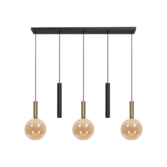 Lampadario a sospensione con 5 pendenti lineare per sala da pranzo contemporaneo nero ambra