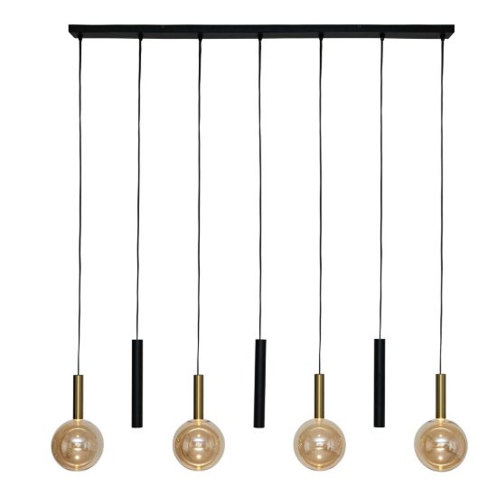 Lampadario a sospensione con 7 pendenti lineare per sala da pranzo contemporaneo nero ambra