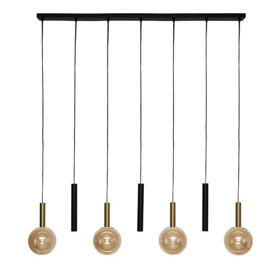 Lampadario a sospensione con 7 pendenti lineare per sala da pranzo contemporaneo nero ambra