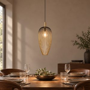 Lampadario a sospensione a gabbia per sala da pranzo contemporaneo oro nero