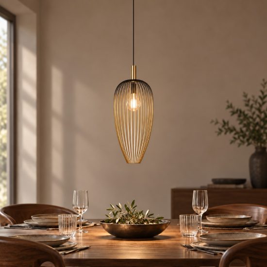 Lampadario a sospensione a gabbia per sala da pranzo contemporaneo oro nero