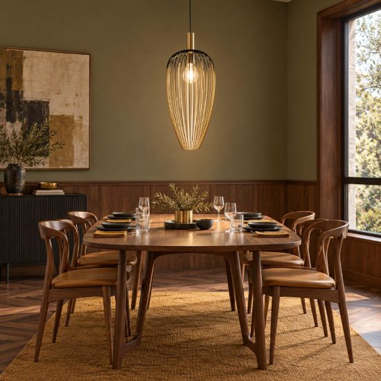 Lampadario a sospensione a gabbia per sala da pranzo contemporaneo oro nero