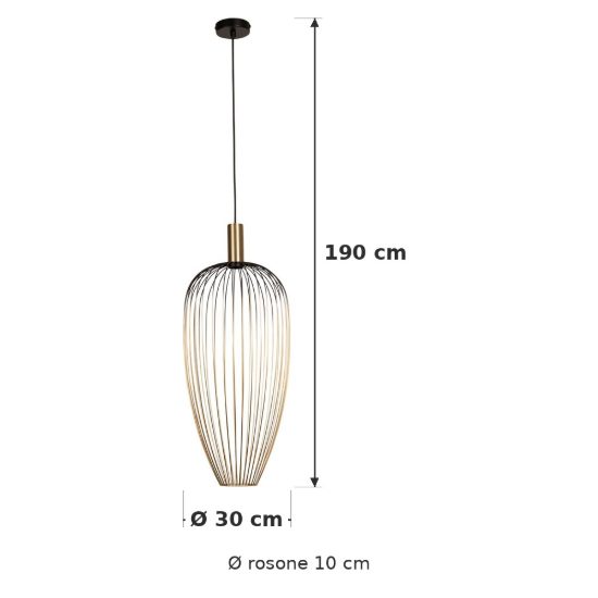 Lampadario a sospensione a gabbia per sala da pranzo contemporaneo oro nero