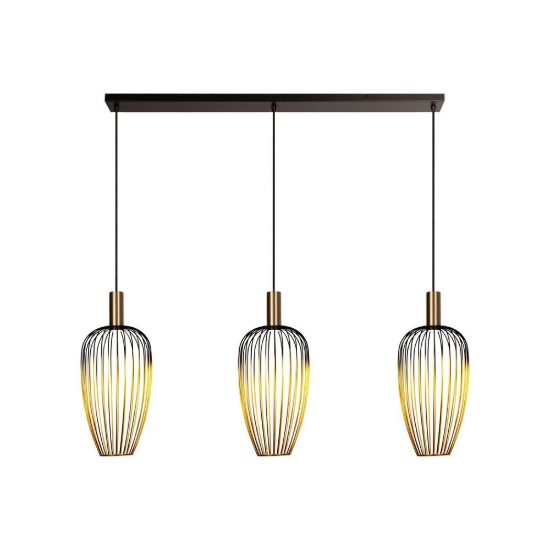 Lampadario a sospensione con 3 pendenti lineare per sala da pranzo contemporaneo oro nero