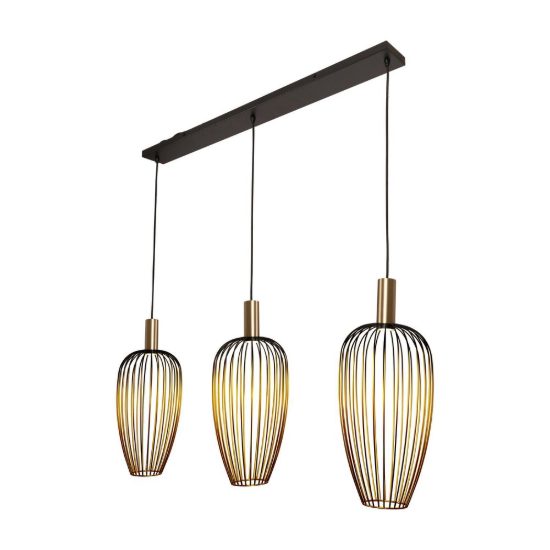 Lampadario a sospensione con 3 pendenti lineare per sala da pranzo contemporaneo oro nero
