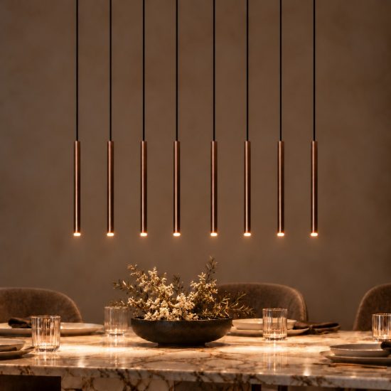 Lampadario con 8 pendenti lineare per sala da pranzo contemporaneo caffe nero led 24w 2700k