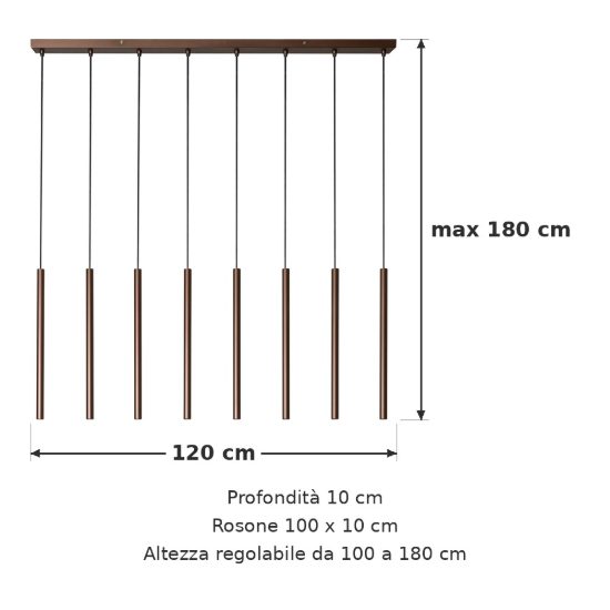 Lampadario con 8 pendenti lineare per sala da pranzo contemporaneo caffe nero led 24w 2700k