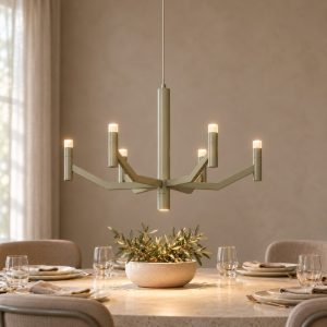 Lampadario a sospensione 7 luci per soggiorno moderno tortora led 22w 2700k