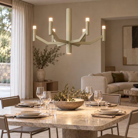 Lampadario a sospensione 7 luci per soggiorno moderno tortora led 22w 2700k