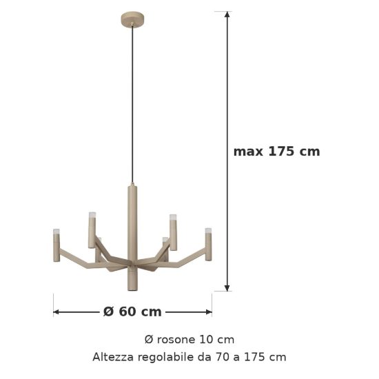 Lampadario a sospensione 7 luci per soggiorno moderno tortora led 22w 2700k