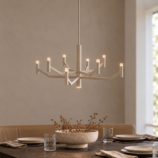 Lampadario a sospensione 9 luci per sala da pranzo moderno tortora led 28w 2700k
