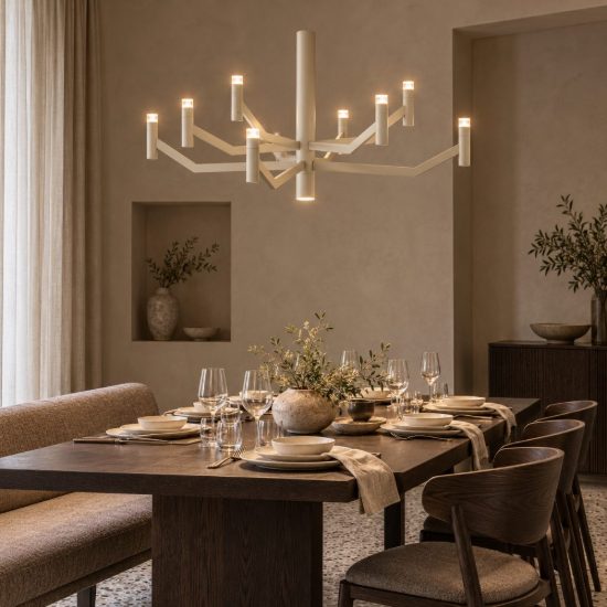 Lampadario a sospensione 9 luci per sala da pranzo moderno tortora led 28w 2700k