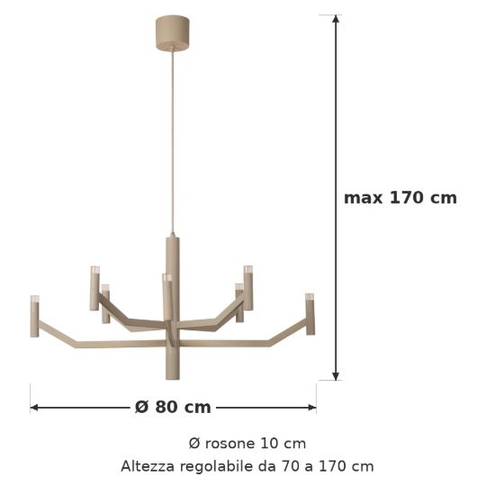Lampadario a sospensione 9 luci per sala da pranzo moderno tortora led 28w 2700k