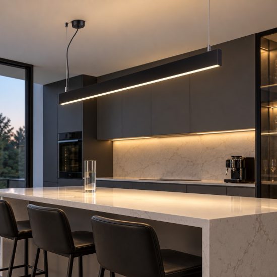 Ideal lux steel lampadario lineare biemissione fascio largo led 32w 3000k 120cm nero