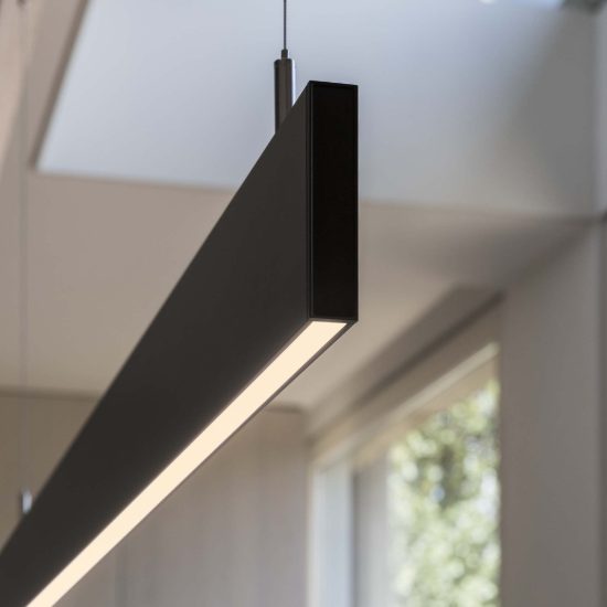 Ideal lux steel lampadario lineare biemissione fascio largo led 32w 3000k 120cm nero