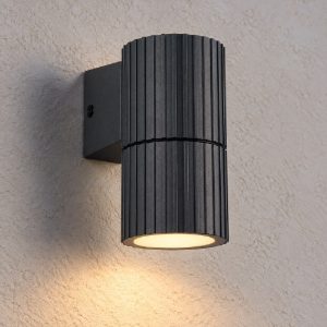 Applique da esterno ip44 moderna cilindrica antracite in alluminio pressofuso rigato