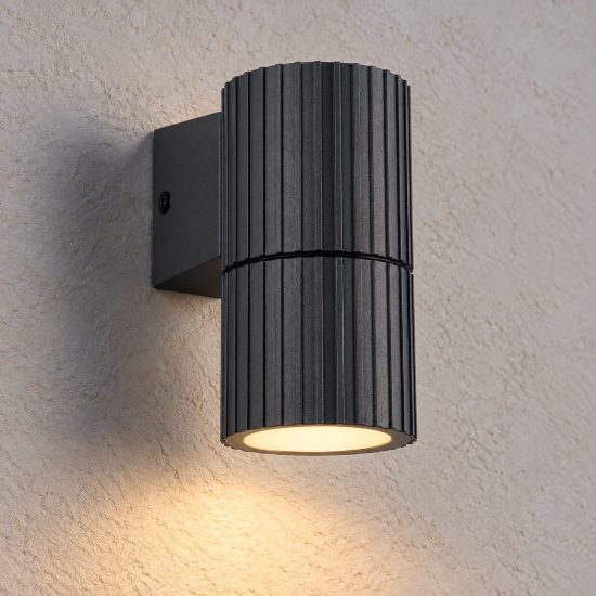 Applique da esterno ip44 moderna cilindrica antracite in alluminio pressofuso rigato