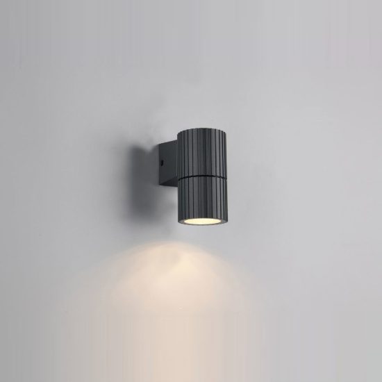 Applique da esterno ip44 moderna cilindrica antracite in alluminio pressofuso rigato