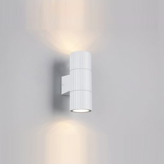 Applique da esterno ip44 bi-emissione moderna cilindrica bianca in alluminio pressofuso rigato