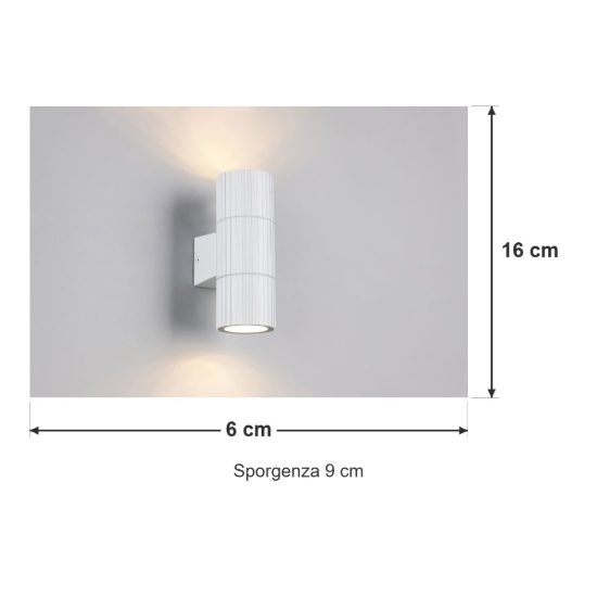 Applique da esterno ip44 bi-emissione moderna cilindrica bianca in alluminio pressofuso rigato