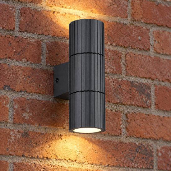Applique da esterno ip44 bi-emissione moderna cilindrica antracite in alluminio pressofuso rigato