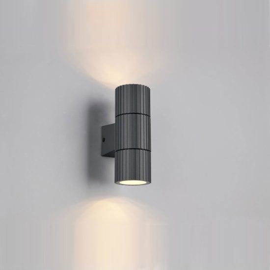 Applique da esterno ip44 bi-emissione moderna cilindrica antracite in alluminio pressofuso rigato