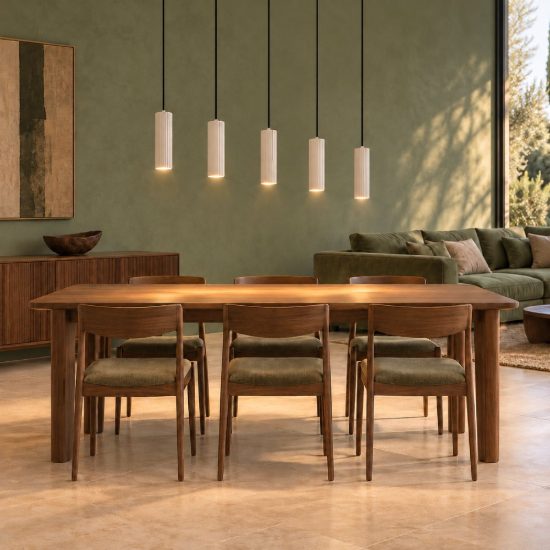 Lampadario 5 luci per soggiorno lineare grigio caldo con diffusori cilindrici rigati