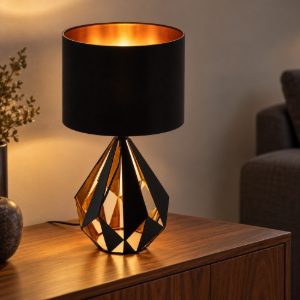 Eglo carlton 5 lampada da tavolo e27 51cm per soggiorno moderna nera e rame