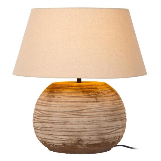 Lampada da tavolo con base in ceramica rigata per soggiorno contemporanea marrone bianco