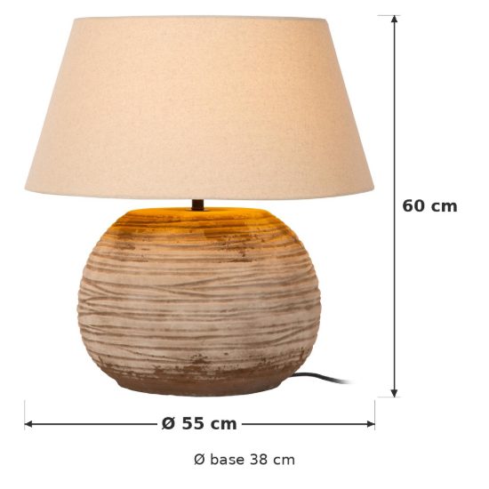 Lampada da tavolo con base in ceramica rigata per soggiorno contemporanea marrone bianco